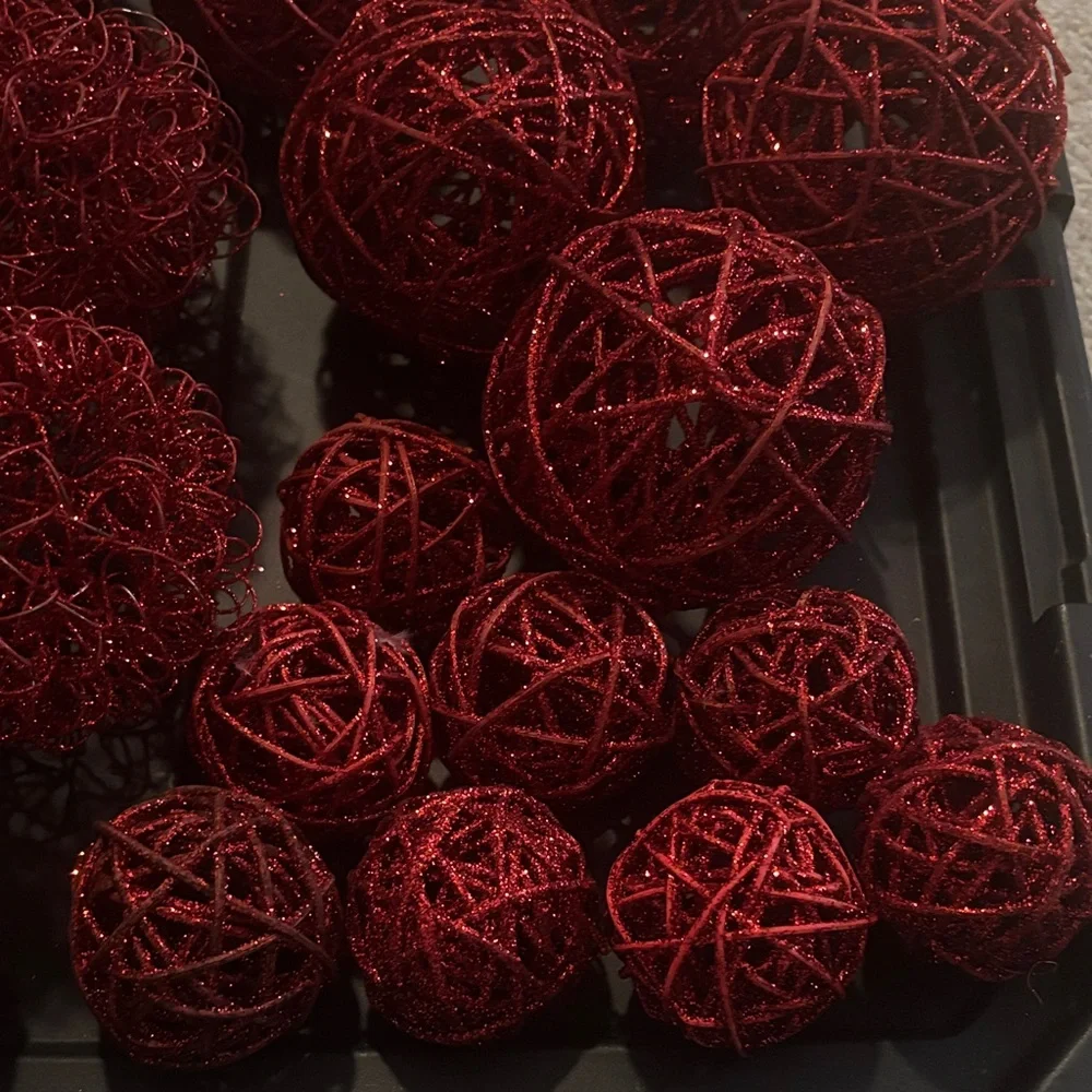 Pier 1 Red Sparkling Decorative Valentines Day Wedding Spheres Ornaments Lot